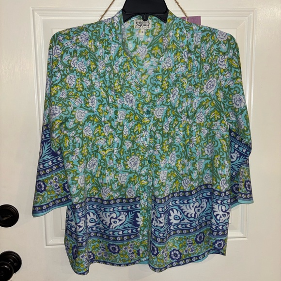 Floral Border-Print Green Women's Pajama Set - Picture 3 of 7